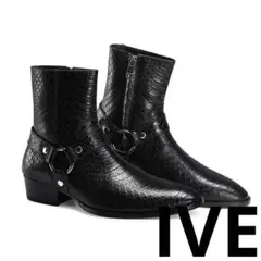 Snake Pattern Harness Boots Black