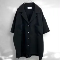 HAREハレ　半袖シャツ（F）カットソーステンカラーシェル風ボタン　黒a1173