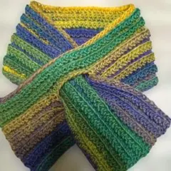 ウール100%グラデーション毛糸、ハンドメイドミニマフラー　スプリングビオラ　3