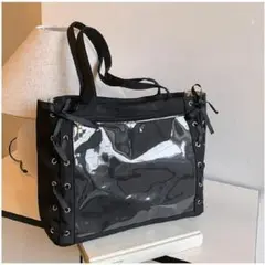 痛バ 痛バッグ レースアップ レース トートバッグ クリアポケット ブラック