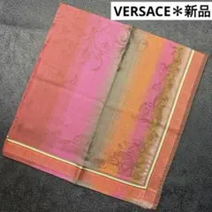 ★新品★ VERSACE ハンカチ　大判　C③ 刺繍あり　レッド