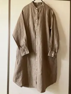 無印良品 フレンチリネン 洗いざらし　長袖シャツワンピース ベージュ系　L