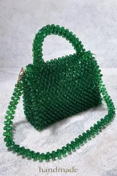 グリーン ビーズハンドバッグ