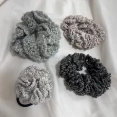 キラキラニットシュシュ4個セット　ハンドメイド