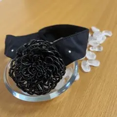 【美品】花柄　チョーカー　ブラック　黒　ネックレス