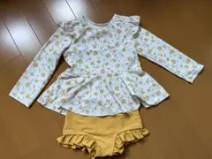 水着　フラワー柄 肩フリル ラッシュガード型水着　セパレート　100 イエロー