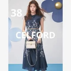 CELFORD 【洗える】パネルフラワーワンピース 38✨NVY