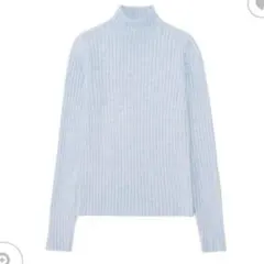 【美品】UNIQLO リブモックネックセーター ライトブルー レディース M