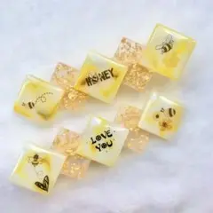 6　ハンドメイド レジン ヘアクリップ 大理石風 ミツバチ 黄色