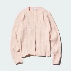 UNIQLO ケーブルクルーネックカーディガン　ピンク　Sサイズ