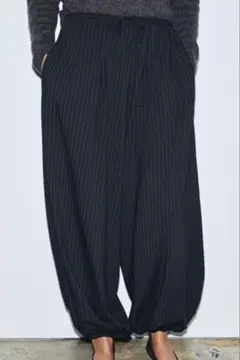 【今季新品】ZARA ピンストライプ レース付き ワイドバルーンパンツ バレル