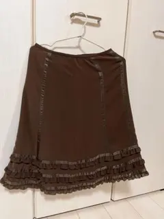 ブラウン フリル フレアスカート 日本製
