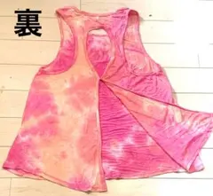 ヨガウェア タンクトップ ピンク オレンジ 背中開き