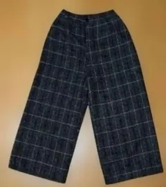 チェック柄ワイドパンツ ダークブルー