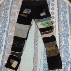 ワールドワイドラブ　リメイク　パッチワーク　コーデュロイ　パンツ スマーフ