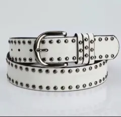 【全新未使用】白色鉚釘皮帶 Y2K 頹廢 街頭滑板 韓國 白色