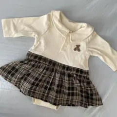 petit main チェック　ワンピース風ロンパース 70cm