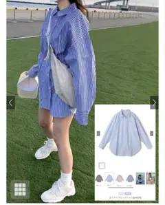 グレイル GRL ストライプビッグシャツ[pm675] ネイビー