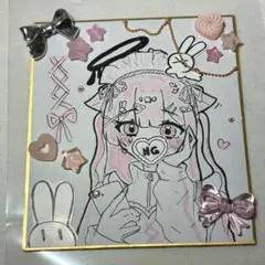 手書きイラスト　色紙　デコ　女の子　量産型　地雷系　ジャージメイド　ピンク