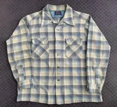 70s “PENDLETON”ボードシャツ オンブレチェック XL 水色 ボロ