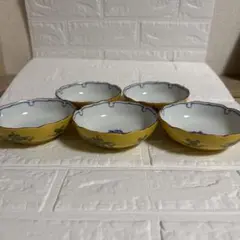 【ほぼ未使用】たち吉 橘吉 黄地 染付 小鉢 5客セット 12cm 副菜 銘々皿のサムネイル