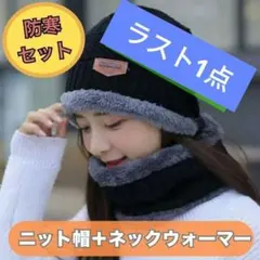 ニット帽 ネックウォーマー セット 裏ボア 防寒 ブラック 冬用