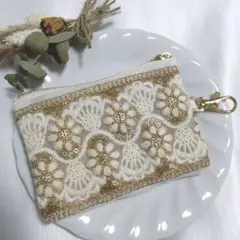 インド刺繍リボン　ミニポーチ