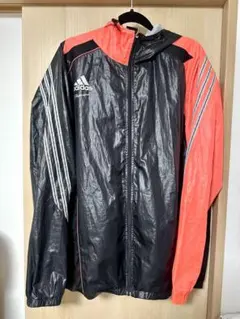 adidas フード付きナイロンジャケット M 黒/オレンジ