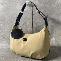 美品　キタムラ　ワンショルダーバッグ　ホーボー　ロゴ　ナイロン　ベージュ