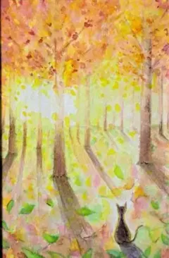 【タイムセール】通常1,180円彩り秋の風景　水彩画　　ハガキサイズ　#21