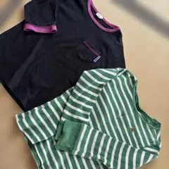 Simple Free 長袖カットソー 100cm 黒と緑ストライプ