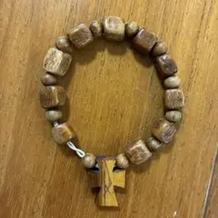 ブレスレット 十字架 クロス 木製 ビーズ