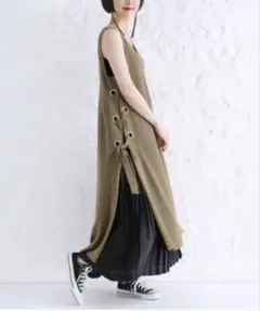 【n'Or】ロングニットベスト サイドリボン付きのサムネイル