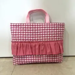 ハンドメイド　＊ギンガムチェックフリル＊ レッスンバック