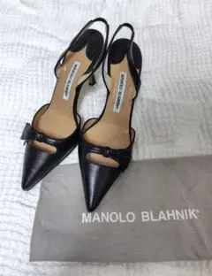 【未使用】MANOLO BLAHNIK☆38☆ 裏貼り済　パンプス ブラックのサムネイル