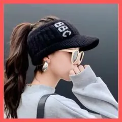 【黒】サンバイザー ニット スキー スノボ ゴルフ 帽子 ニット帽 キャップ