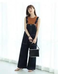 【beams】ネイビー ステッチオーバーオール