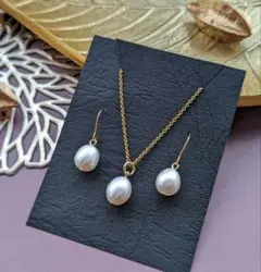 高品質　10ミリ淡水パールネックレスピアスセット