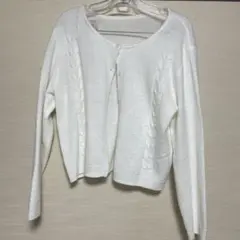 ホワイト ケーブル編み ニットカーディガン