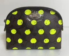 【未使用】COACH コーチ ポーチ ドットプリント ブラウン×イエロー