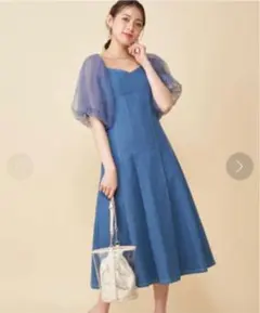 ロイヤルパーティー　パフスリーブ　シアー　デニムワンピース