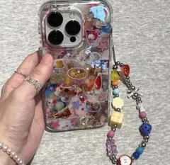【三買一無料】レトロポップ 拼贴风 iPhoneケース ビーズストラップ付 多彩