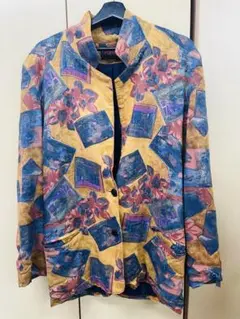 Patina 総柄デザインジャケット ヴィンテージ風 レトロ 花柄 アート柄