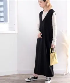 クラシカルエルフ✨ Vネック ロングワンピース　ブラック ノースリーブ