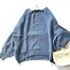 アーバンリサーチロッソ ニット ウール混 ブルー系 V ゆったり