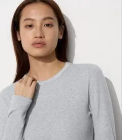 【完売】UNIQLO ソフトリブクルーネックT　 XL　グレー　ユニクロ