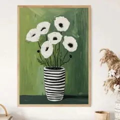ポスター　インテリア　ポピー✕ボーダー鉢　3040 　キャンバスアート