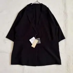 タグ付き スタジオクリップ リネンライクハーフスリーブジャケット 黒 半袖