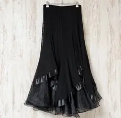 美品　優雅　黒 シフォン フリルスカート　社交ダンス　カラオケ