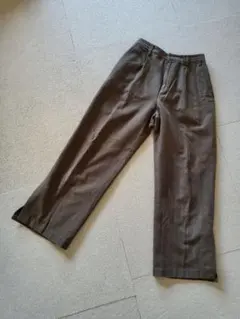 ワイドパンツ カーキ ストライプ 裾スリット ゴム入り オフィスカジュアル